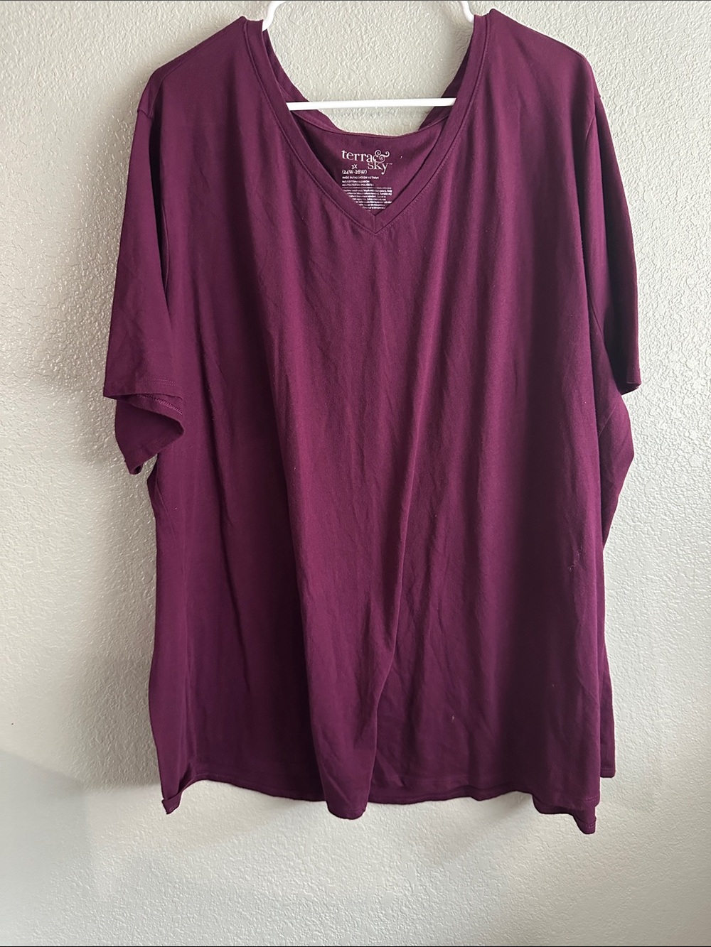 Terra & Sky Women's Short Sleeve V-Neck Tee in Plum